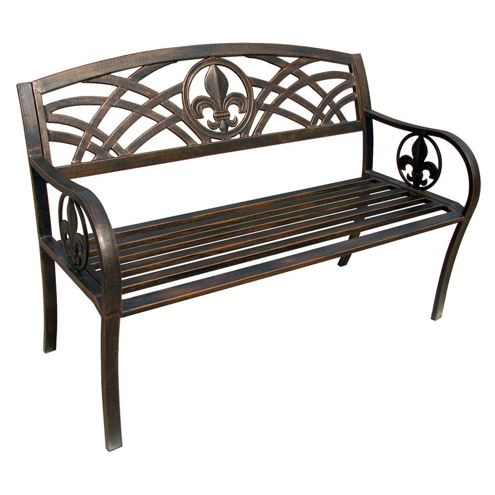 Leigh Country Fleur De Lis Metal Patio Bench TX