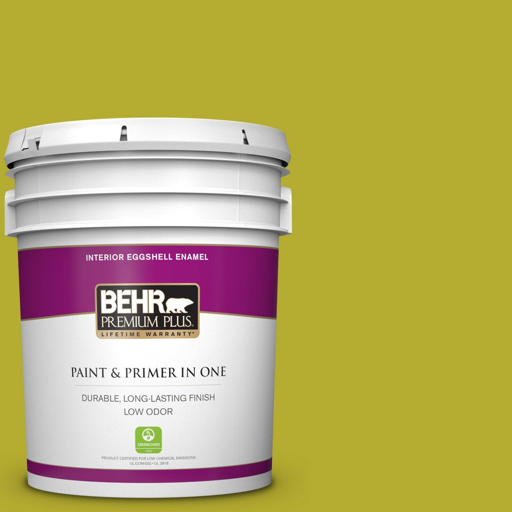 Behr Premium Plus 5 Gal P340 6 Green Neon Eggshell Enamel Low Odor P340 6 Green Neon Eggshell Enamel Low Odor Interior Paint And Primer In One