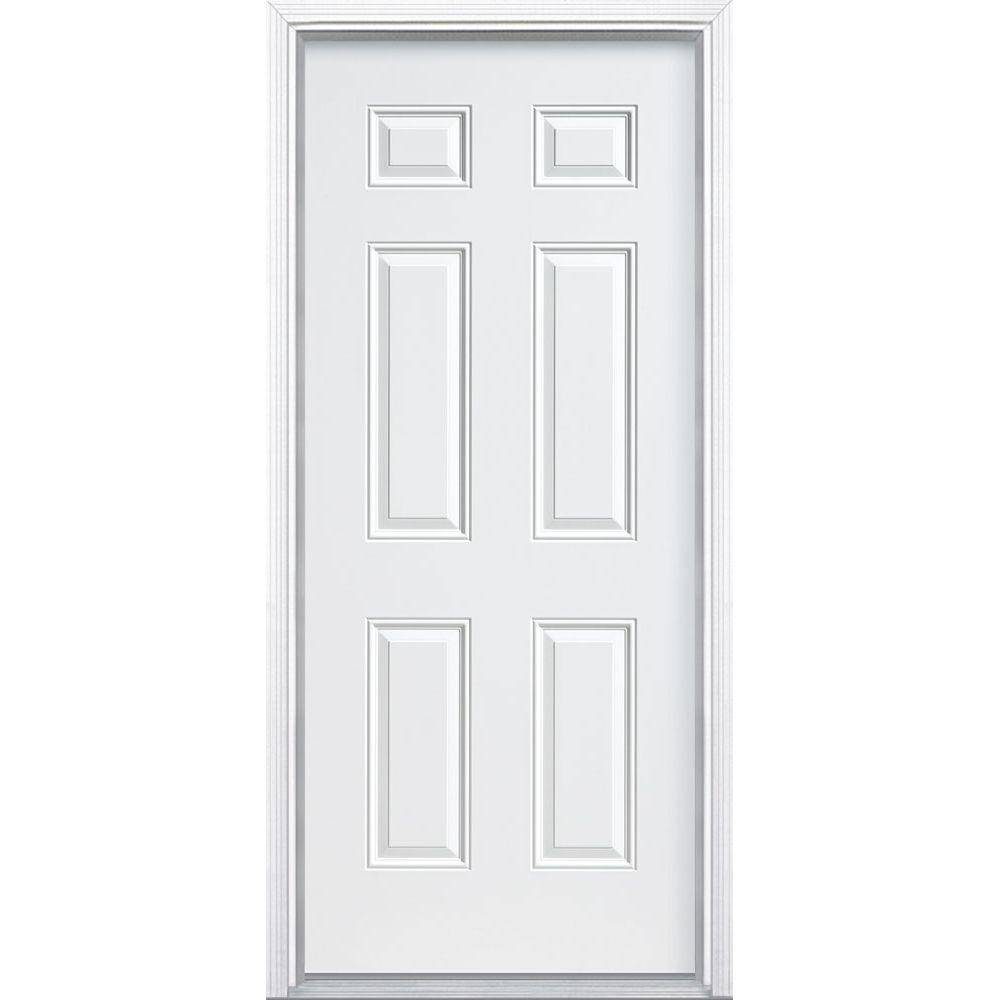 Masonite 36 In X 80 In 6 Panel Right Hand Inswing Primed Steel Security Prehung Front Exterior Door No Brickmold