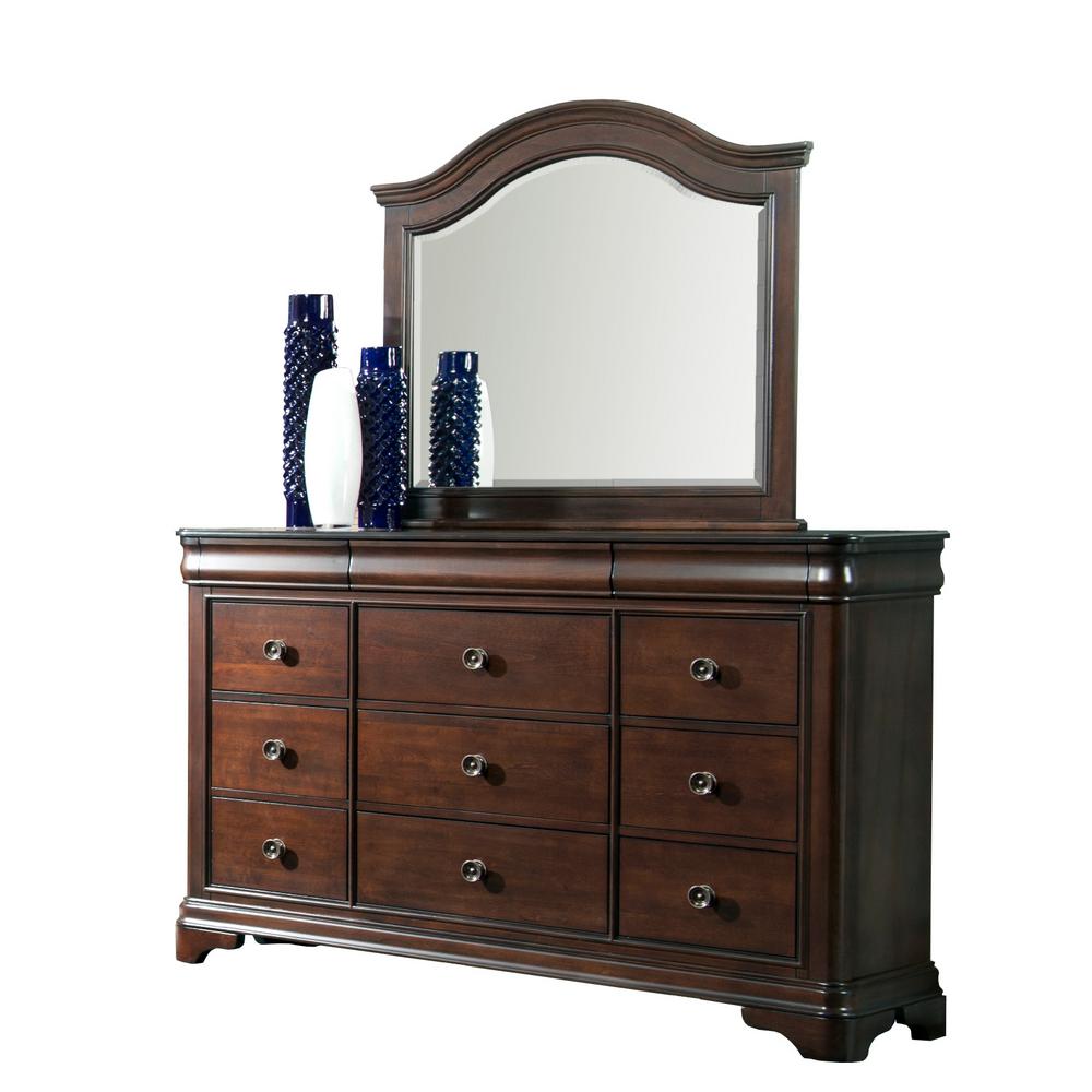 Conley 9 Drawer Cherry Dresser With Mirror Cm750drmr The Home Depot Conley 9 Drawer Cherry Dresser With