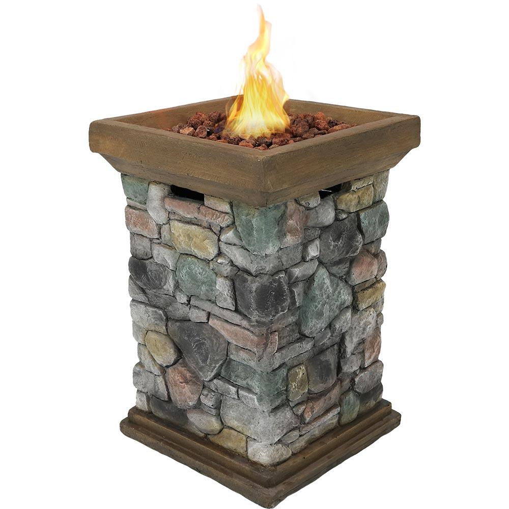 Sunnydaze Decor 30 In Square Fiberglass Rock Column Design Propane Gas Fire Pit War 955 The Home Depot