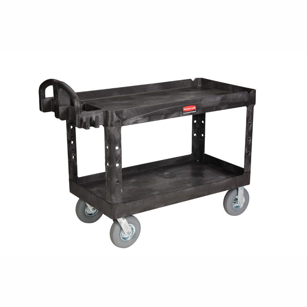 Rubbermaid Commercial Products Heavy Duty Black 2-Shelf Utility Cart ...