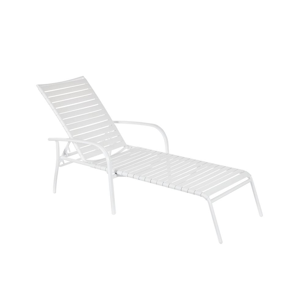 Hampton Bay Commercial Aluminum White Strap Outdoor Chaise Lounge (4