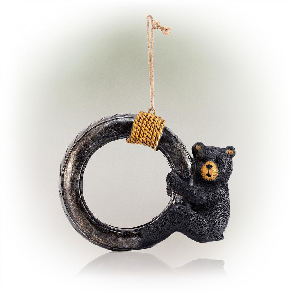 Alpine Corporation Tire Swing Bird Feeder with Black Bear Cub and Rope