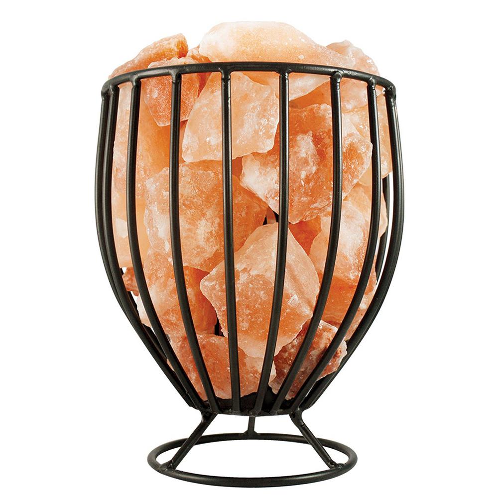 Fab Glasirror Himalayan Natural Salt 7 5 In Pink Air Purifying Oval Style Basket Lamp With Chunks Bulb And Electric Wire