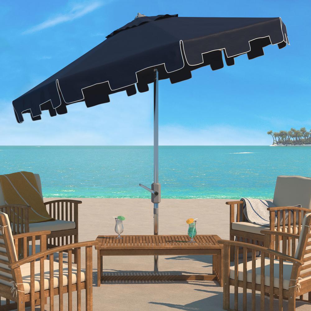 Safavieh Zimmerman 9 Ft Aluminum Market Tilt Patio Umbrella In Navy Pat8000l The Home Depot