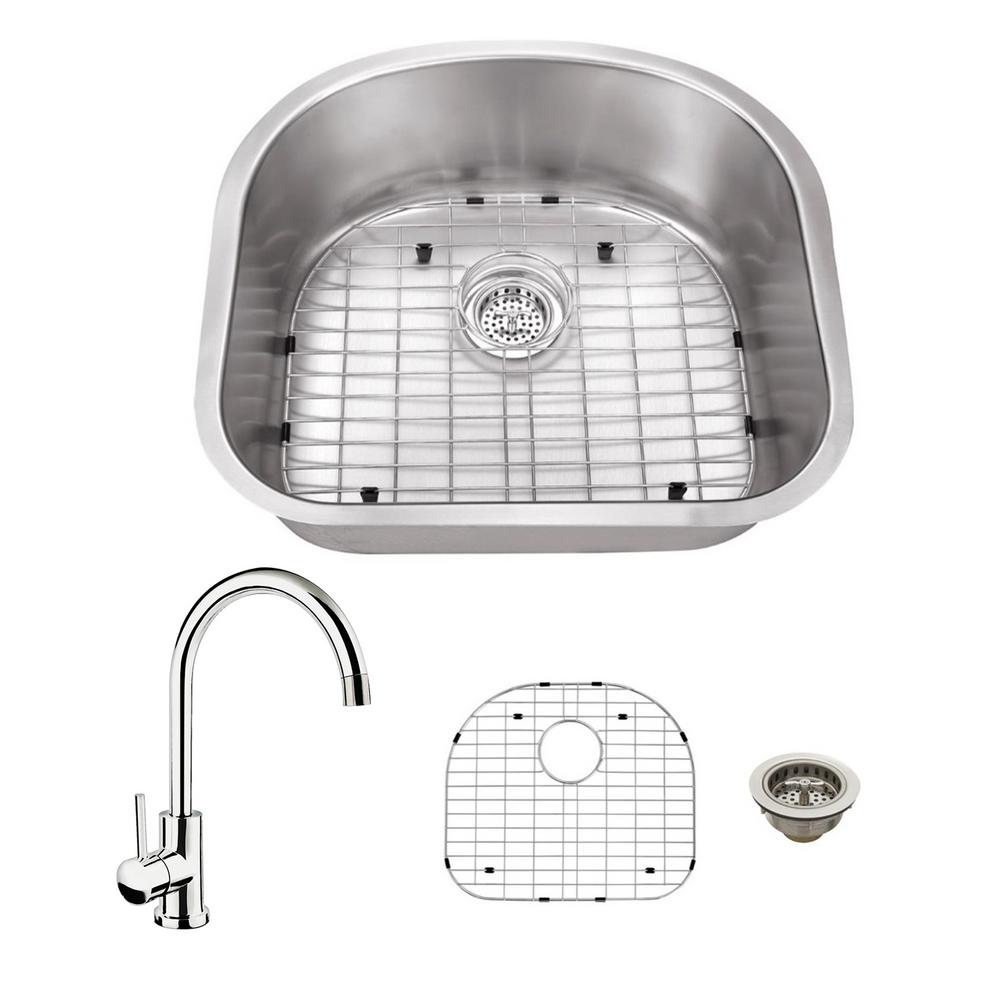 Ipt Sink Company All In One Undermount Stainless Steel 23 25 Single Bowl Kitchen With Polished Chrome Faucet