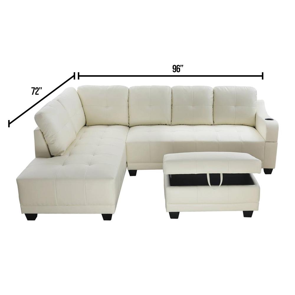 Star Home Living Shelly 3 Piece Off White Faux Leather 3 Seater L Shaped Right Facing Sectional Sofa With Ottoman Sh7302b The Home Depot