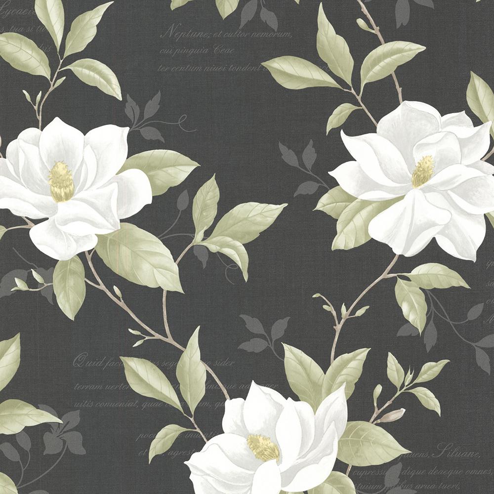 Brewster Cressida Black Magnolia Trail Vinyl Peelable Wallpaper (Covers
