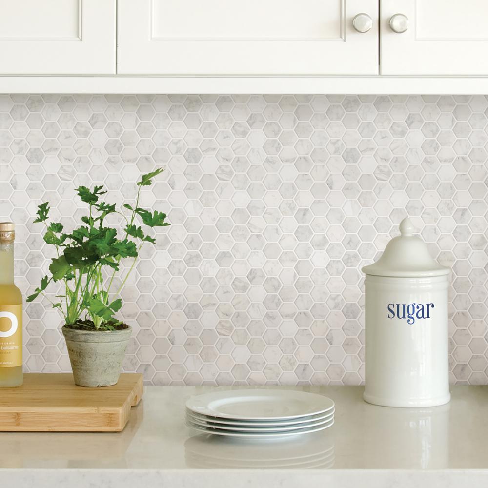 WallPOPs White Hexagon Marble Peel Stick Backsplash Tiles-NH2359 - The