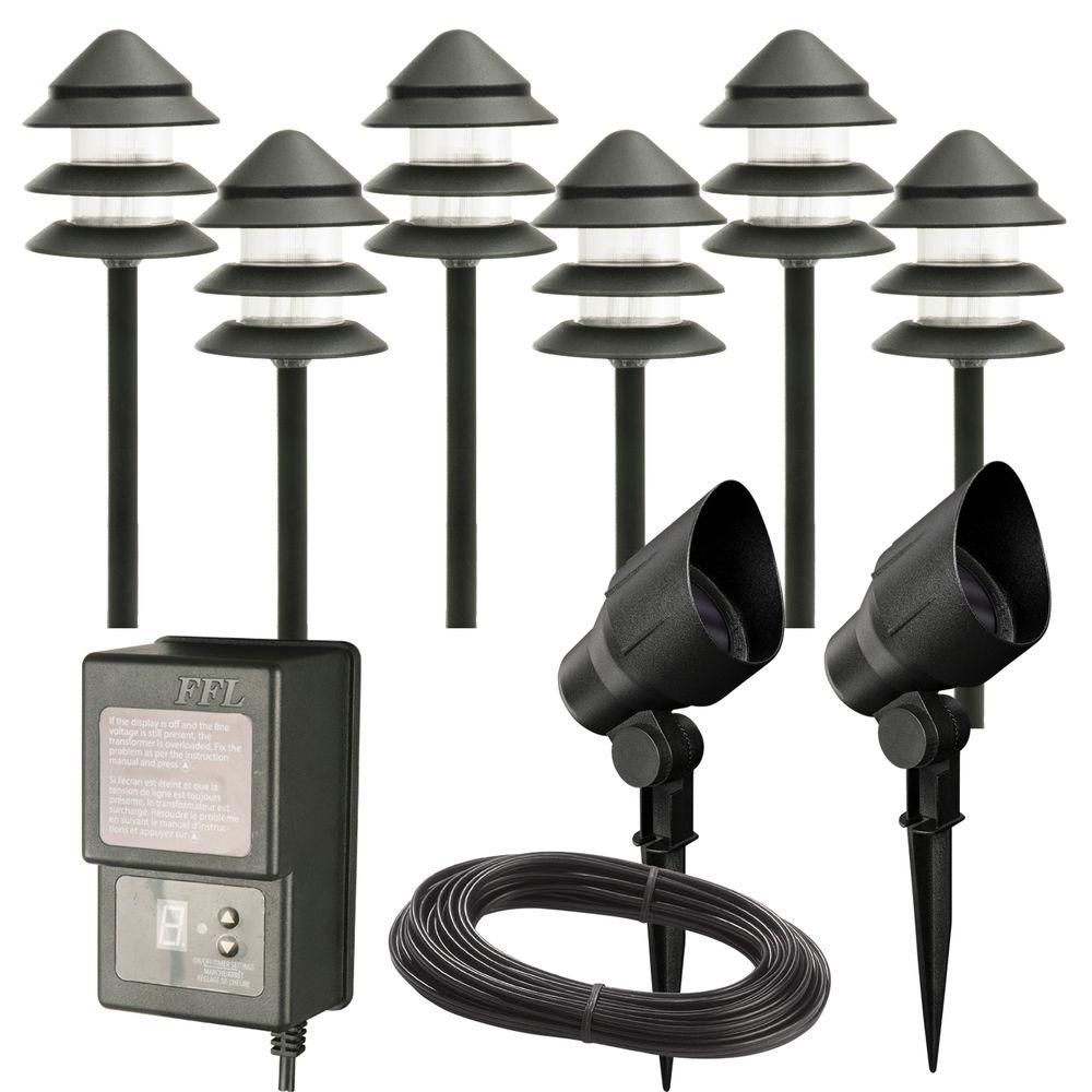 Hampton Bay Low Voltage Halogen Black 6 Path Light and 2 Flood Light