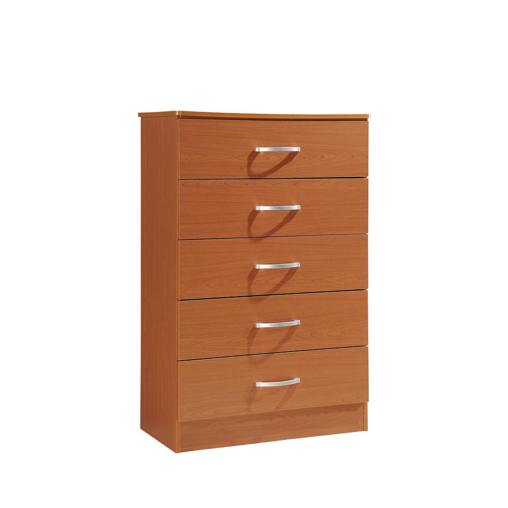 Hodedah 5 Drawer Cherry Chest Of Drawers Hi5dr Cherry The Home Depot