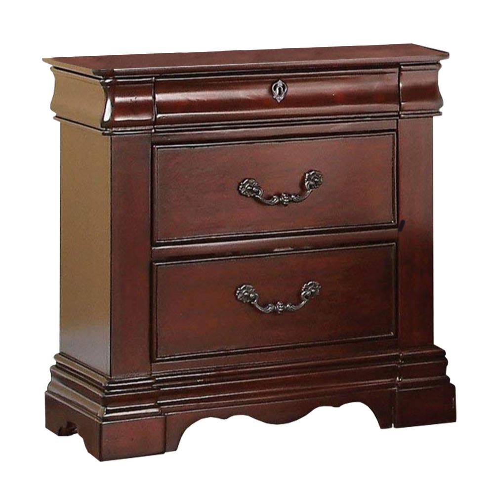 Benjara Wooden 3 Drawers Dark Cherry Brown Nightstand Bm185864 The Home Depot