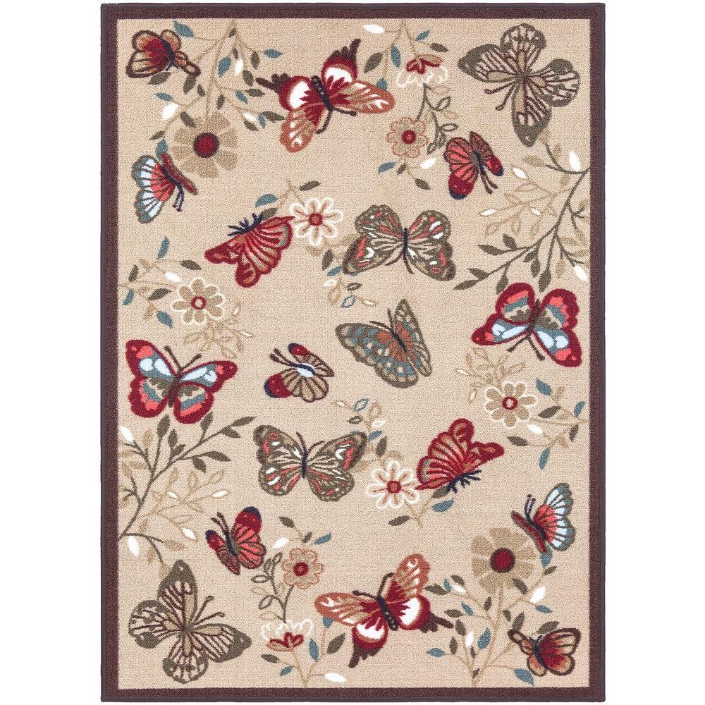 Ottomanson Contemporary Butterflies Design Beige 8 ft. 2 in. x 9 ft. 10