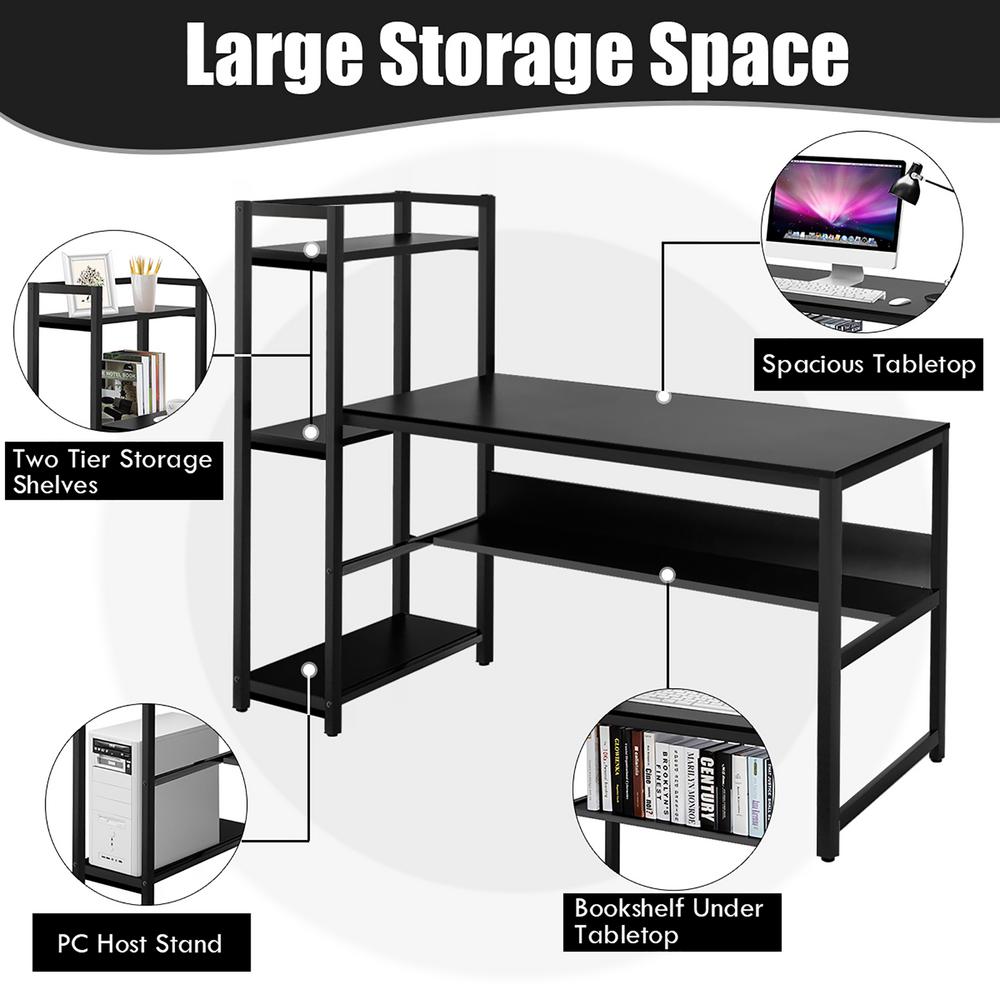 Costway 59 In Black Computer Desk With 4 Tier Storage Shelves Hw65966bk The Home Depot