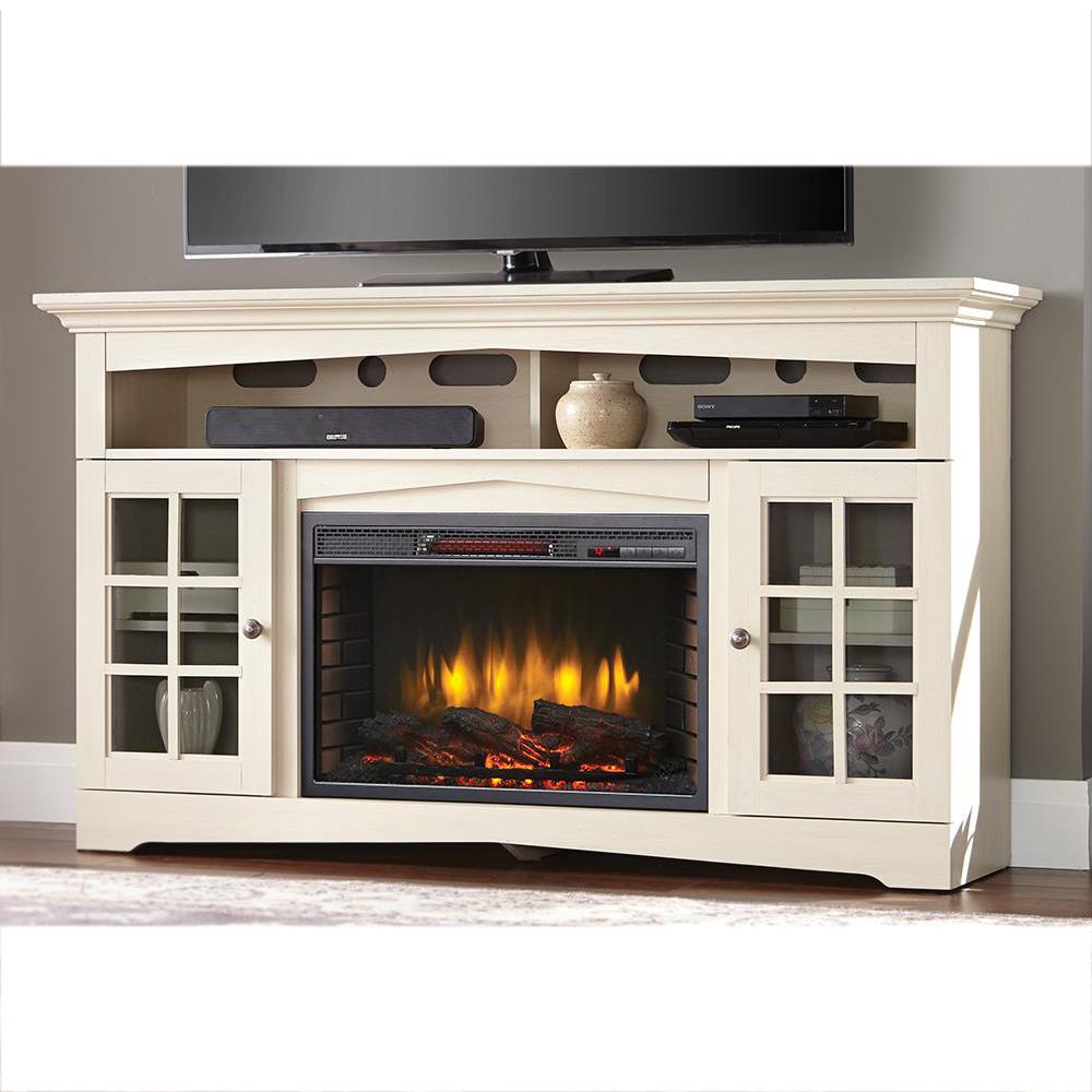 Home Decorators Collection Avondale Grove 59 in. TV Stand Infrared Electric Fireplace in Aged 