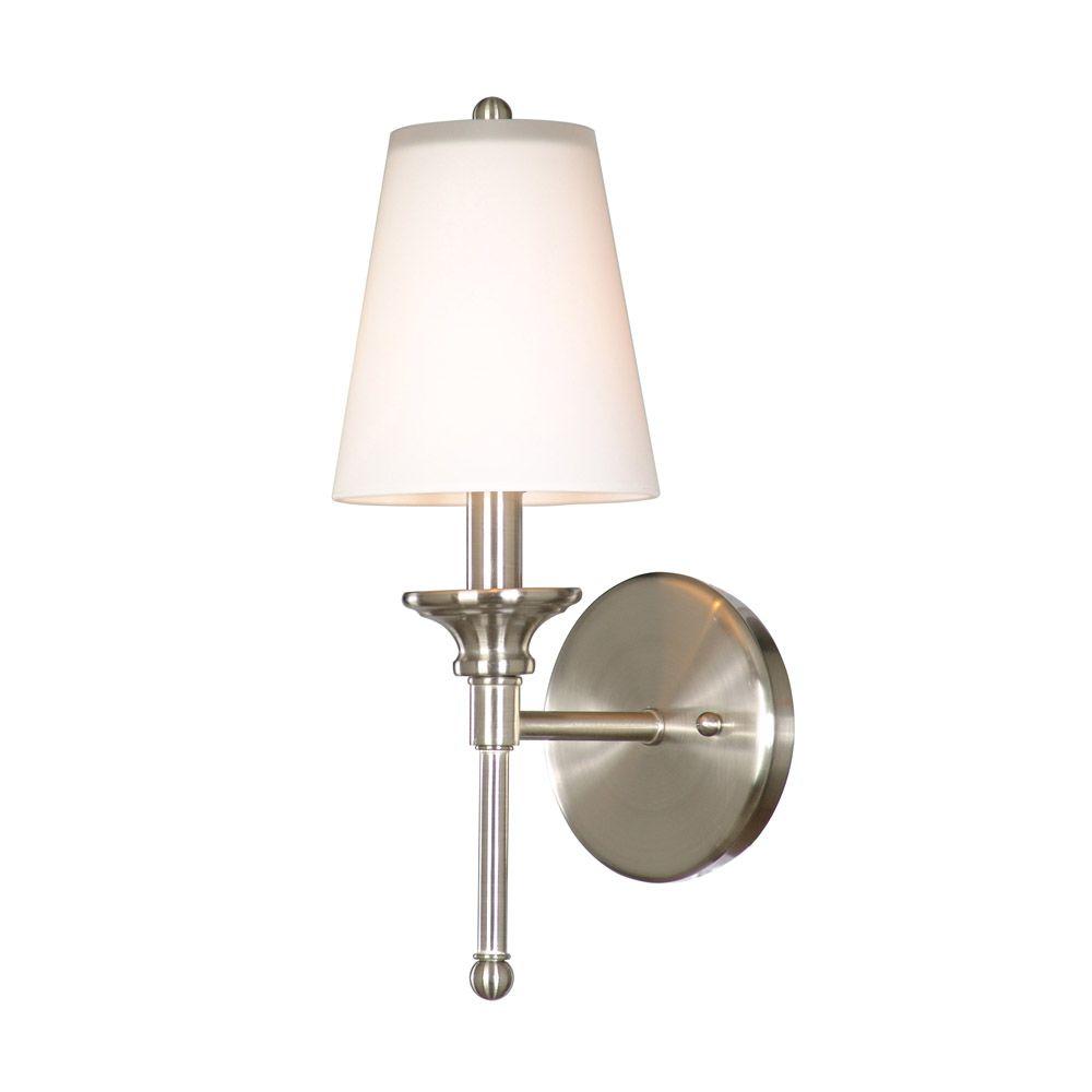 sconce wall sadie nickel satin hampton bay shade light depot sconces glass bathroom lighting fireplace homedepot model