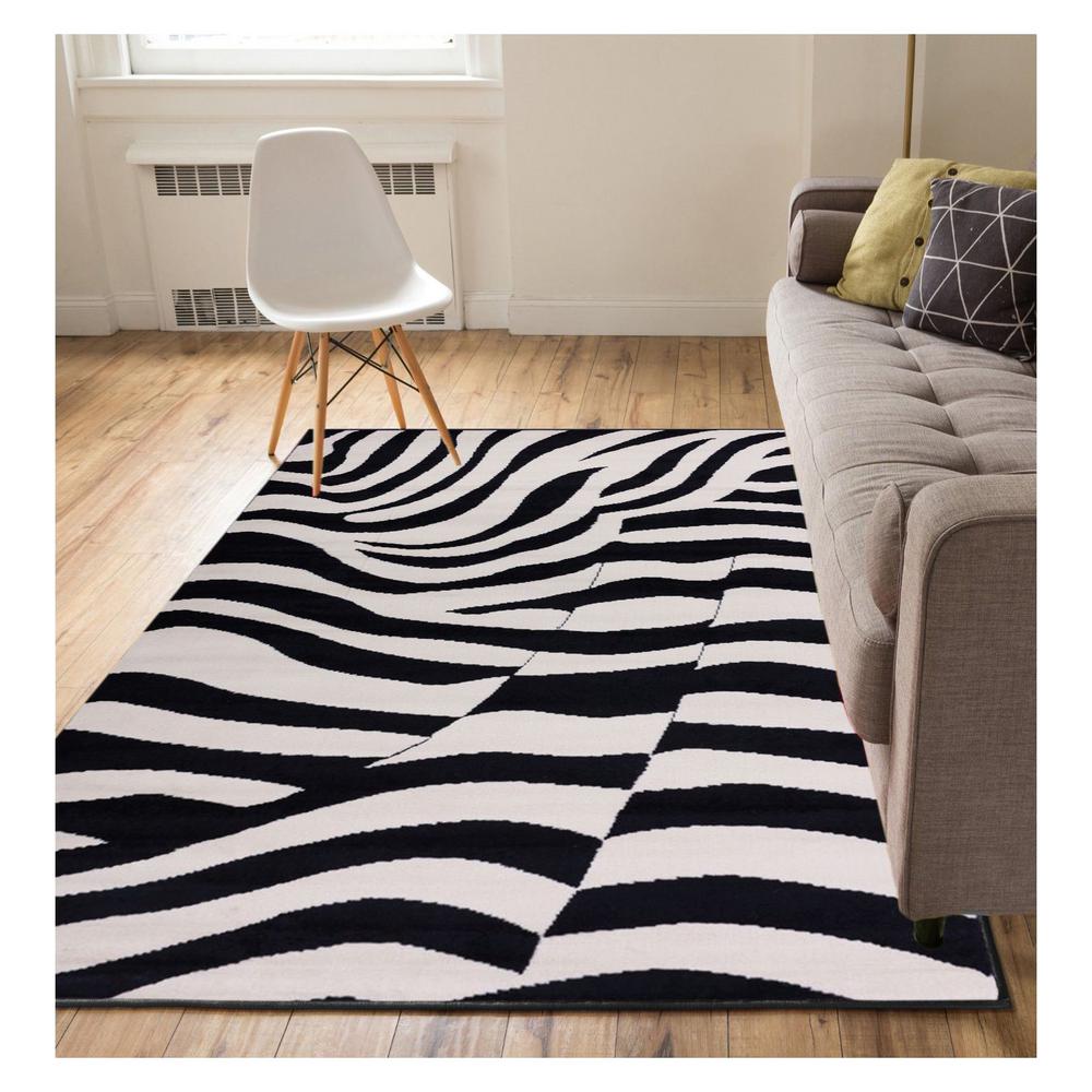 Well Woven Miami Zebra Animal Print Stripe Black 5 Ft X 7 Area Rug