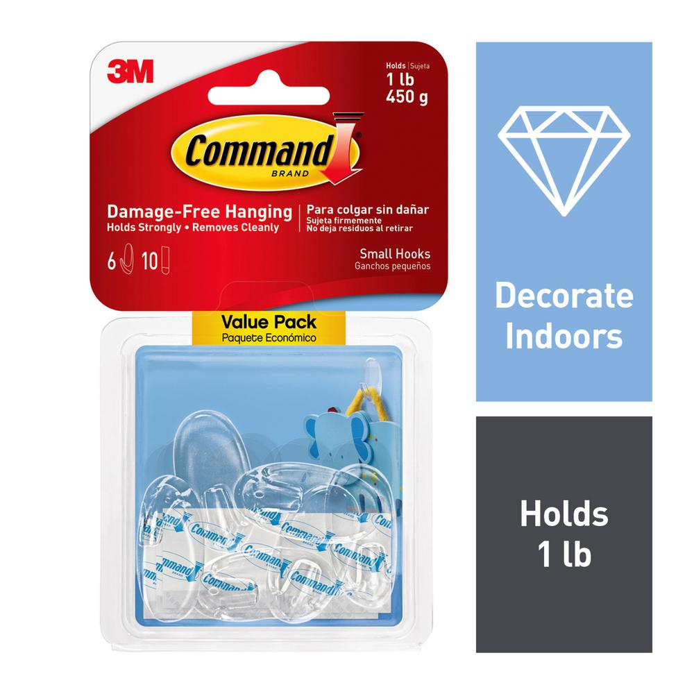 Command Small Clear Hook (6Hooks and 10Strips per Pack)17092CLRVP