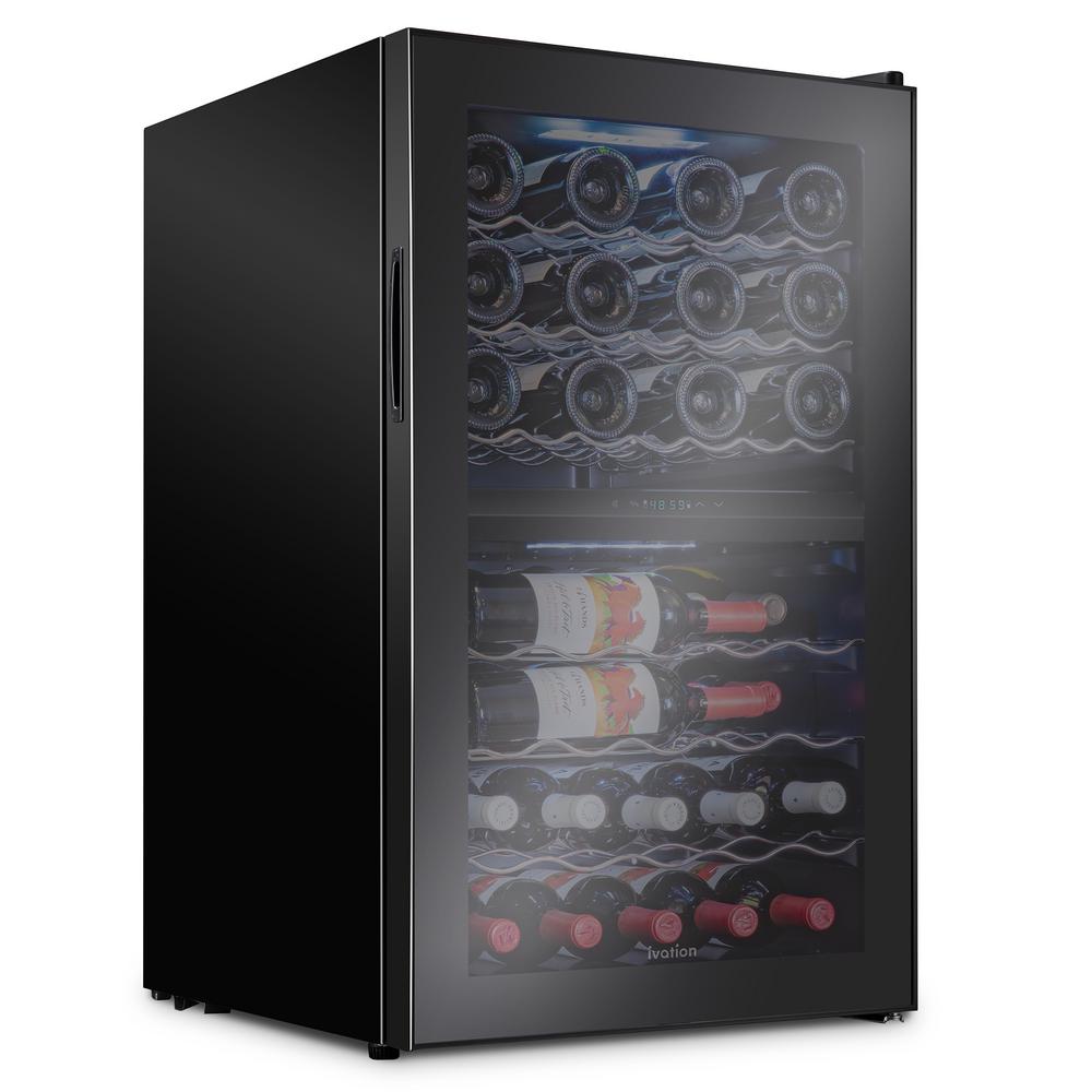 Ivation 19.5 in. 43-Bottle Compressor Freestanding Dual Zone Wine and ...