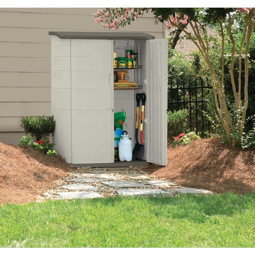 Rubbermaid 4 Ft 7 In X 2 Ft 7 In Large Vertical Resin Storage Shed Fg374601olvss The Home Depot