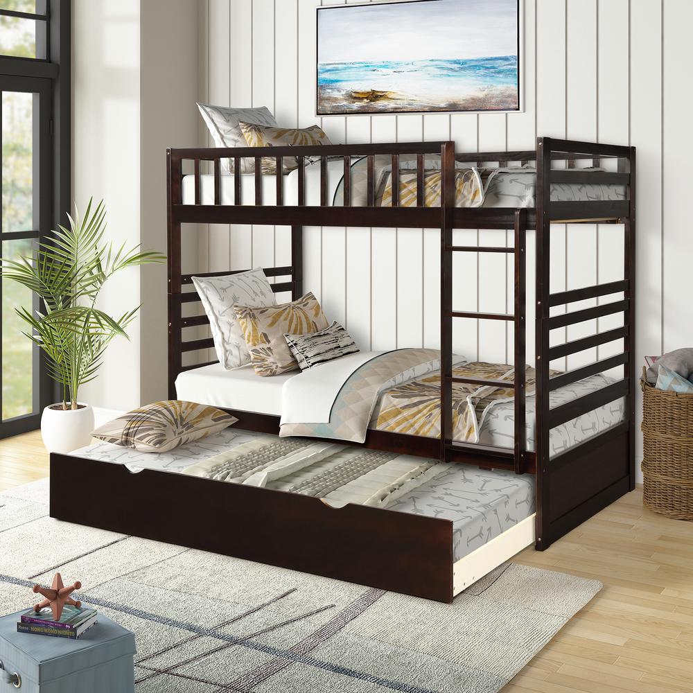 Harper & Bright Designs Espresso Twin Bunk Bed Over With Trundle Bed ...