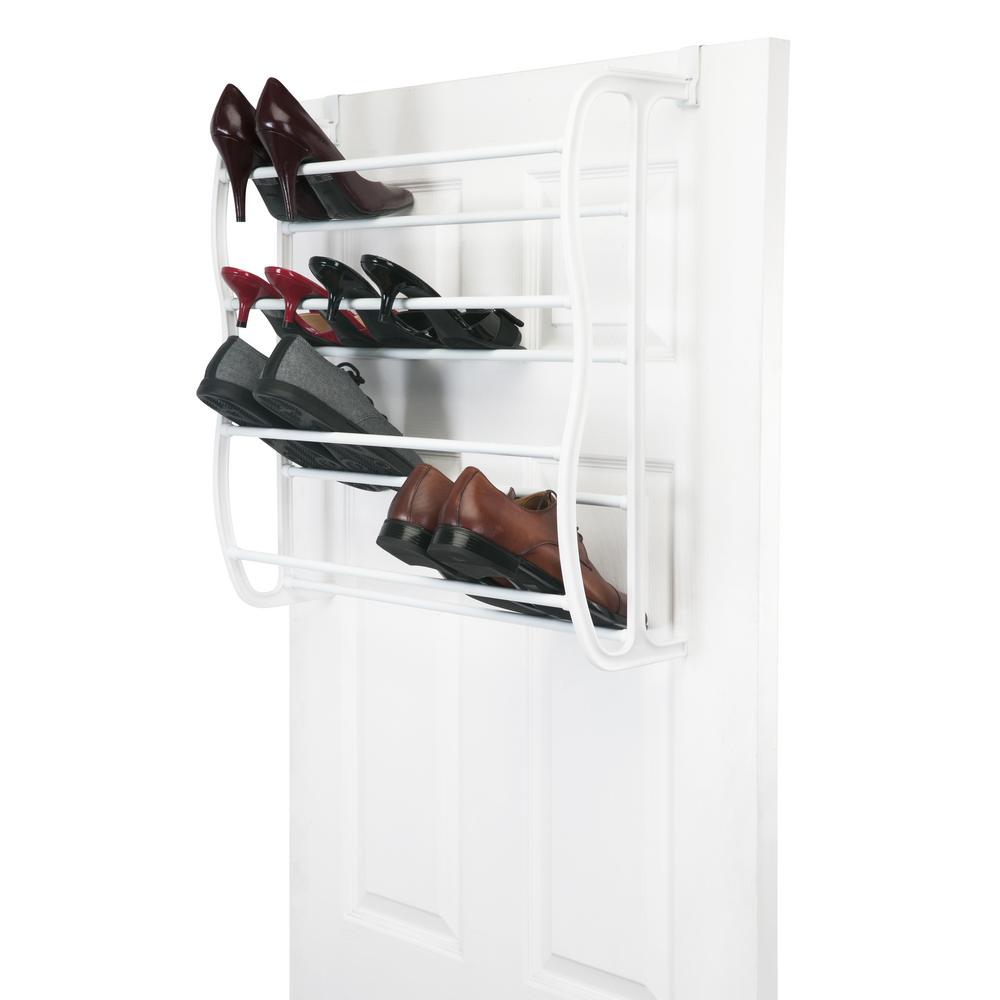 Simplify 24 In X 7 5 In X 71 In Adjustable 36 Pair White Over The Door Shoe Rack 23197 The Home Depot