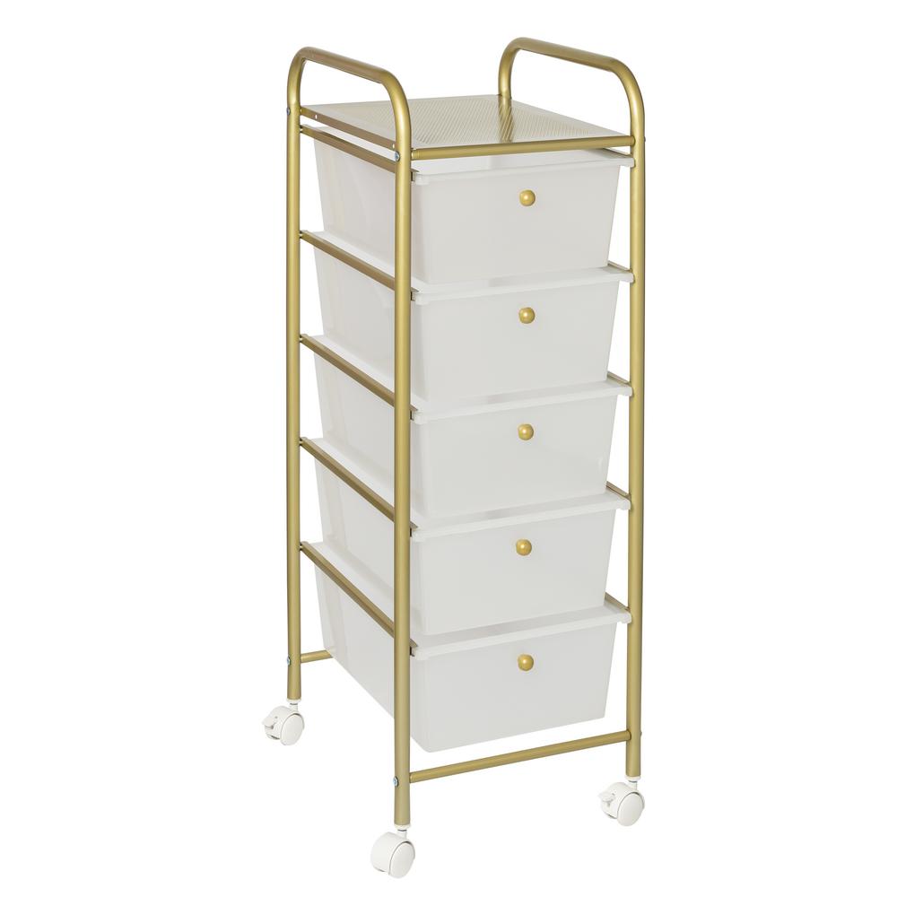 Honey Can Do 5 Drawer Rolling Storage Cart With Plastic Drawers In Gold Crt 08895 The Home Depot