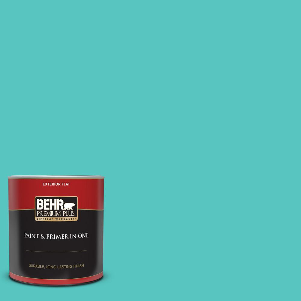 BEHR PREMIUM PLUS 1 qt. 490B4 Sea Life Flat Exterior Paint and Primer in One440004 The Home