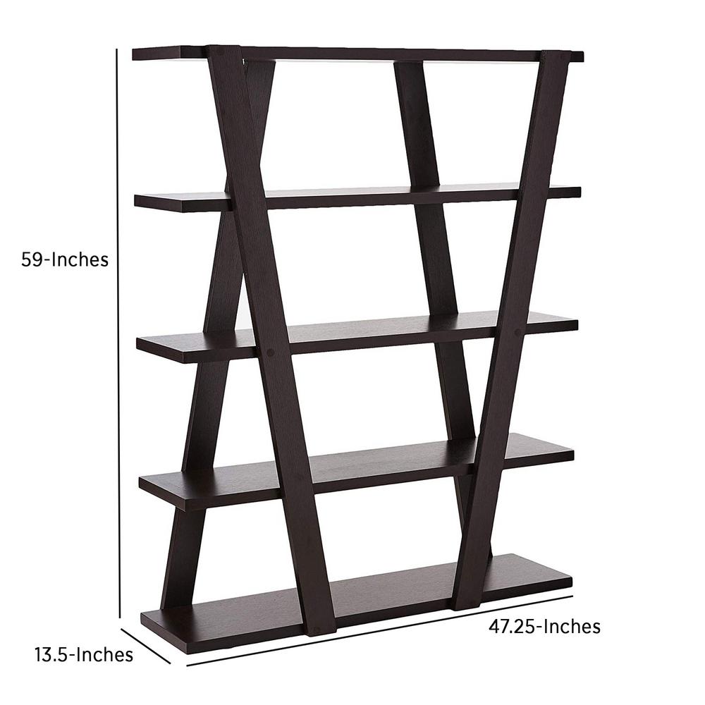 Benjara 59 In Brown Wood 5 Shelf Etagere Bookcase With Open Back