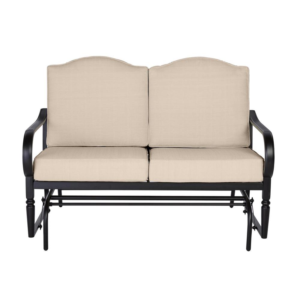 Hampton Bay Laurel Oaks Dark Brown Steel Outdoor Patio Glider With Sunbrella Beige Tan Cushions 0145