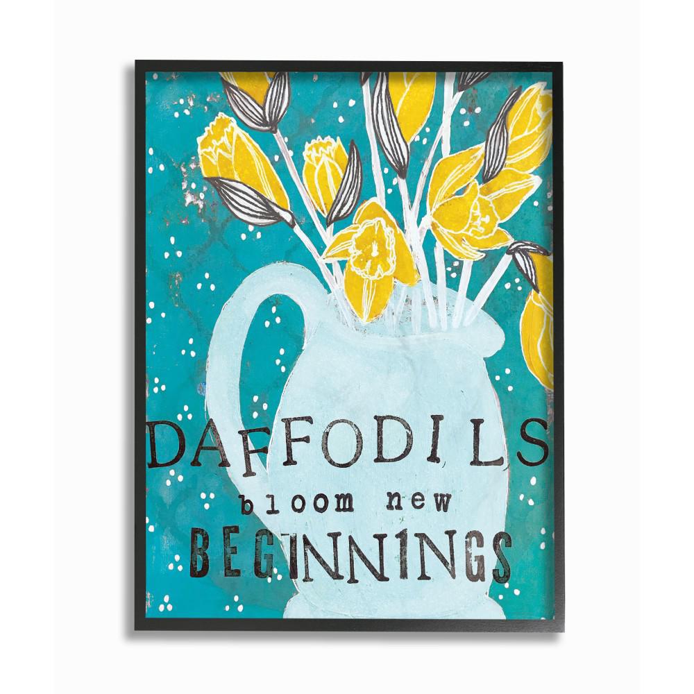 16 In X 20 Daffodils Bloom New Beginnings Blue And Yellow Vase Black Framed Wall Art By Cindy Willingham