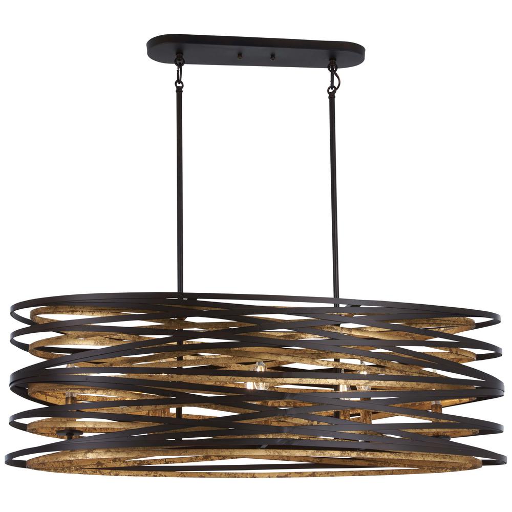 Minka Lavery Vortic Flow 8 Light Dark Bronze With Mosaic Gold Interior Billiard Light 4676 111 The Home Depot