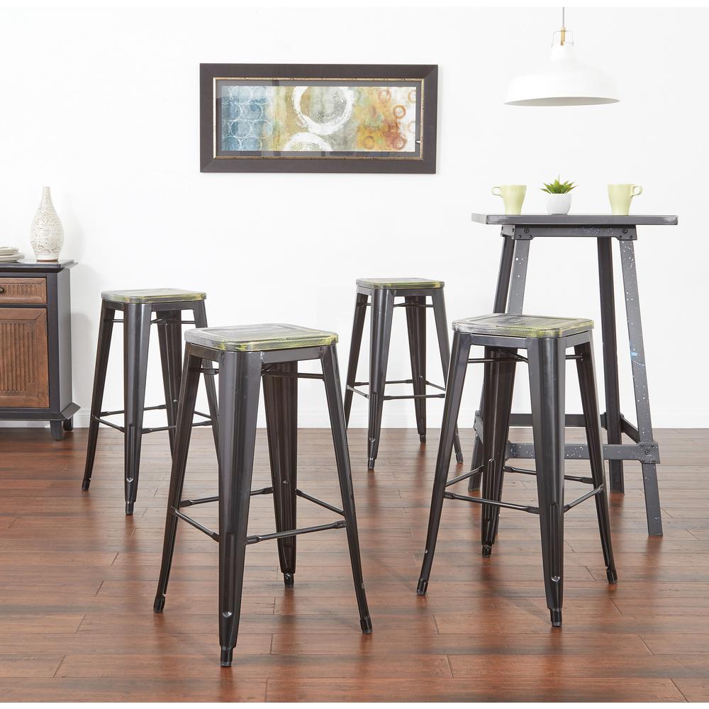 Osp Home Furnishings 30 In Antique Metal Barstool With Vintage Wood Antique Metal Barstool With Vintage Wood Seat In Black Finish