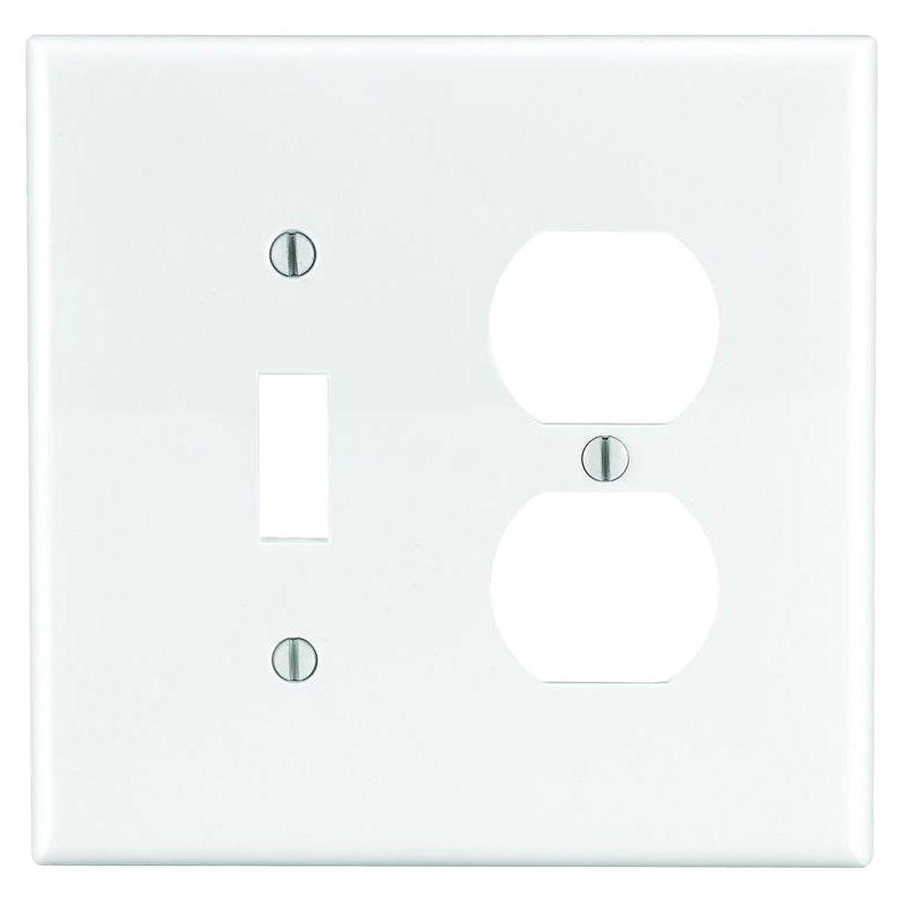 Leviton 2 Gang Midway 1 Toggle Duplex Combination Nylon Wall Plate White Leviton 2 Gang Midway 1 Toggle Duplex Combination Nylon Wall Plate White