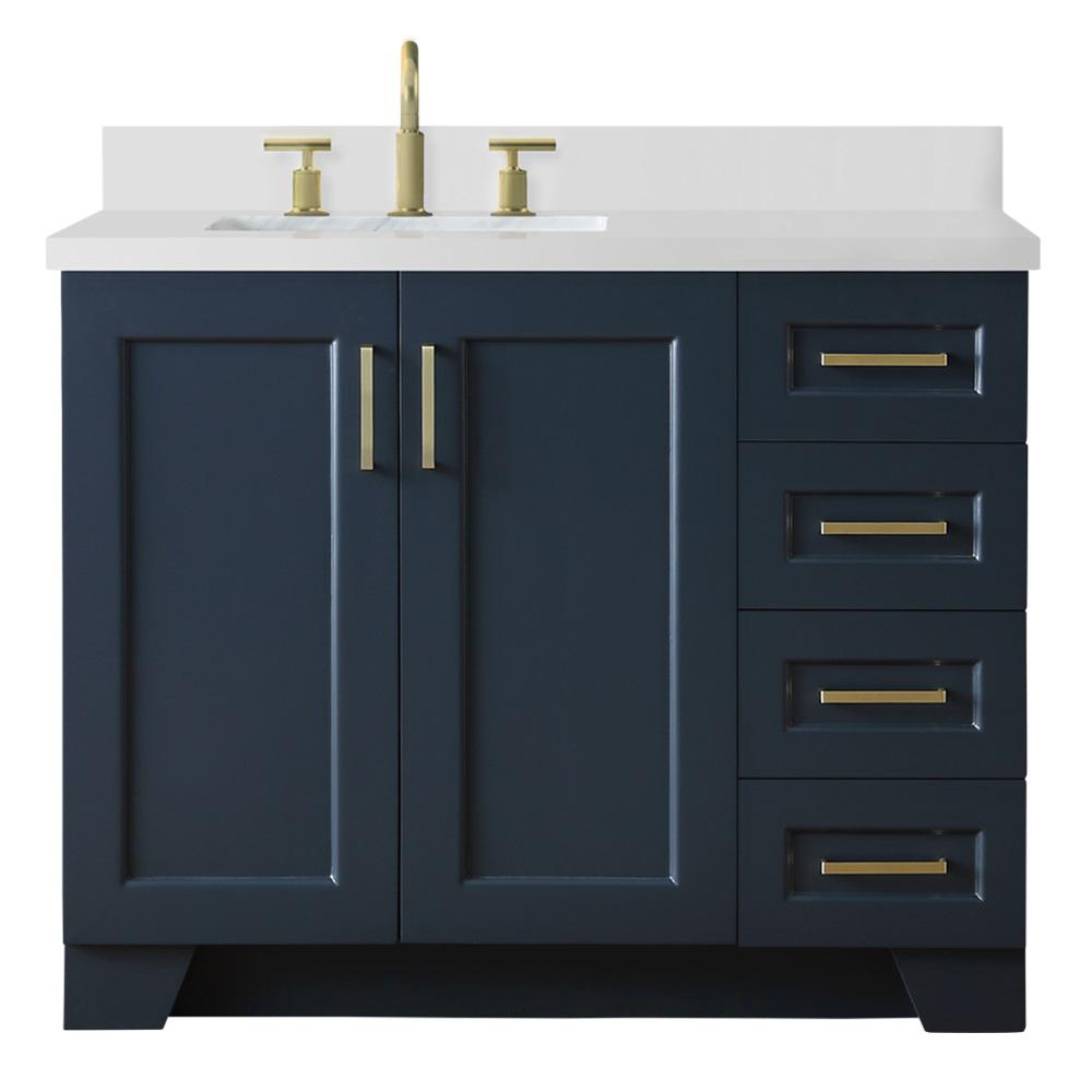 Ariel 43 In W X 22 D Bath Vanity Midnight Blue With Quartz Top White Left Offset Rectangle Basin