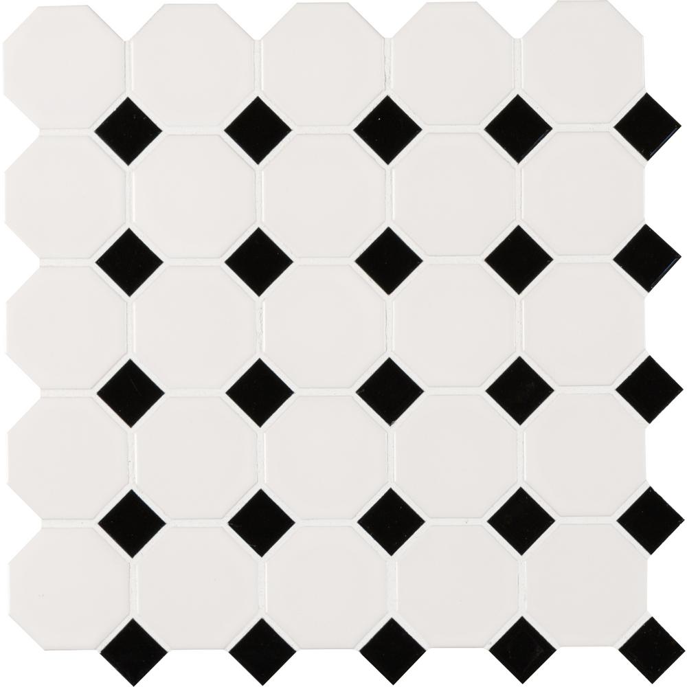 White Octagon Tile Flooring The Home Depot White And Black Octagon 12 In X 6mm Porcelain Mesh