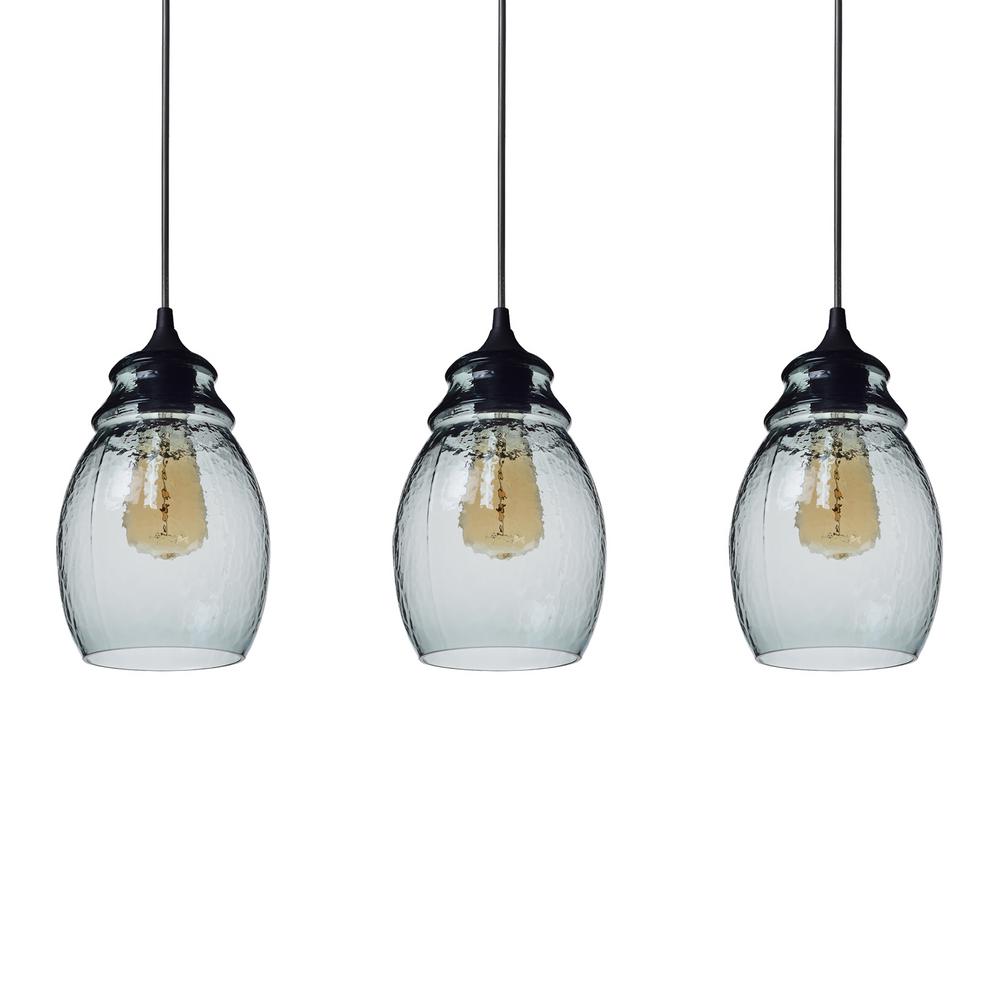 Casamotion 11 in. H 1-Light Black Hammered Glass Pendant ...