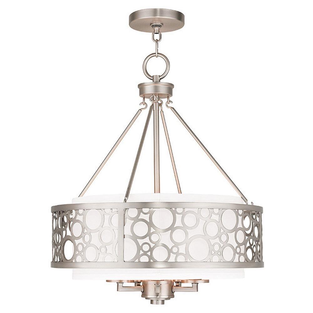 Livex Lighting Avalon 5 Light Brushed Nickel Chandelier With White Livex Lighting Avalon 5 Light Brushed Nickel Chandelier With White Hardback Fabric Shade