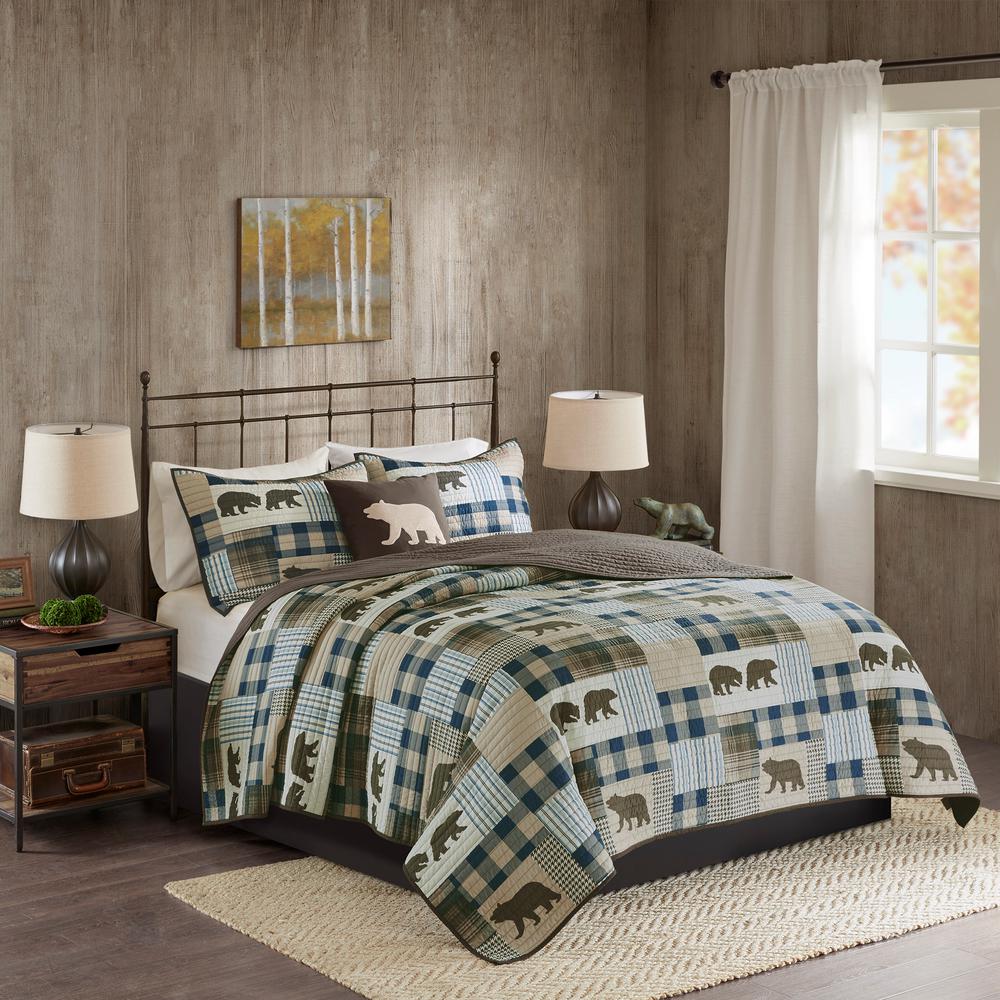 Woolrich Twin Falls 4 Piece Brown Blue King Cal King Oversized Quilt Set Wr14 2234 The Home Depot