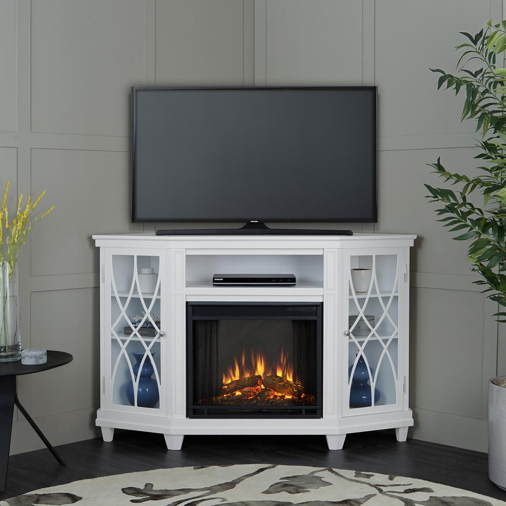 Real Flame Lynette 56 in. Corner Electric Fireplace in White1750EW  The Home Depot