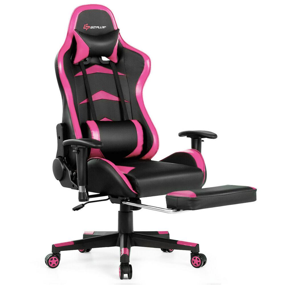 Goplus Pink Gaming Chair Reclining Swivel Racing Office Chair With Footrest Hw66330pi The Home Depot