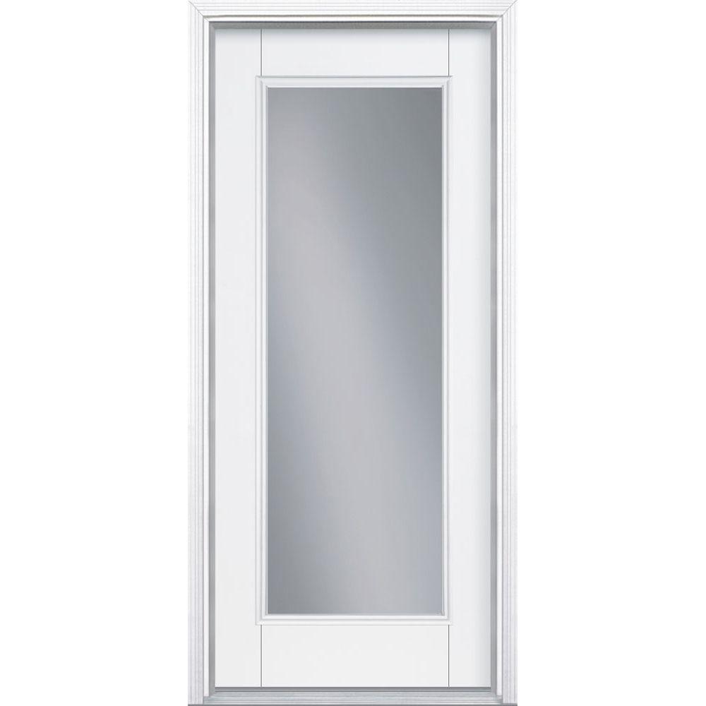 Masonite 32 In X 80 Premium Full Lite Left Hand Inswing Primed Masonite 32 In X 80 Premium Full Lite Left Hand Inswing Primed Steel Prehung Front Door With Brickmold 27617 The Home Depot