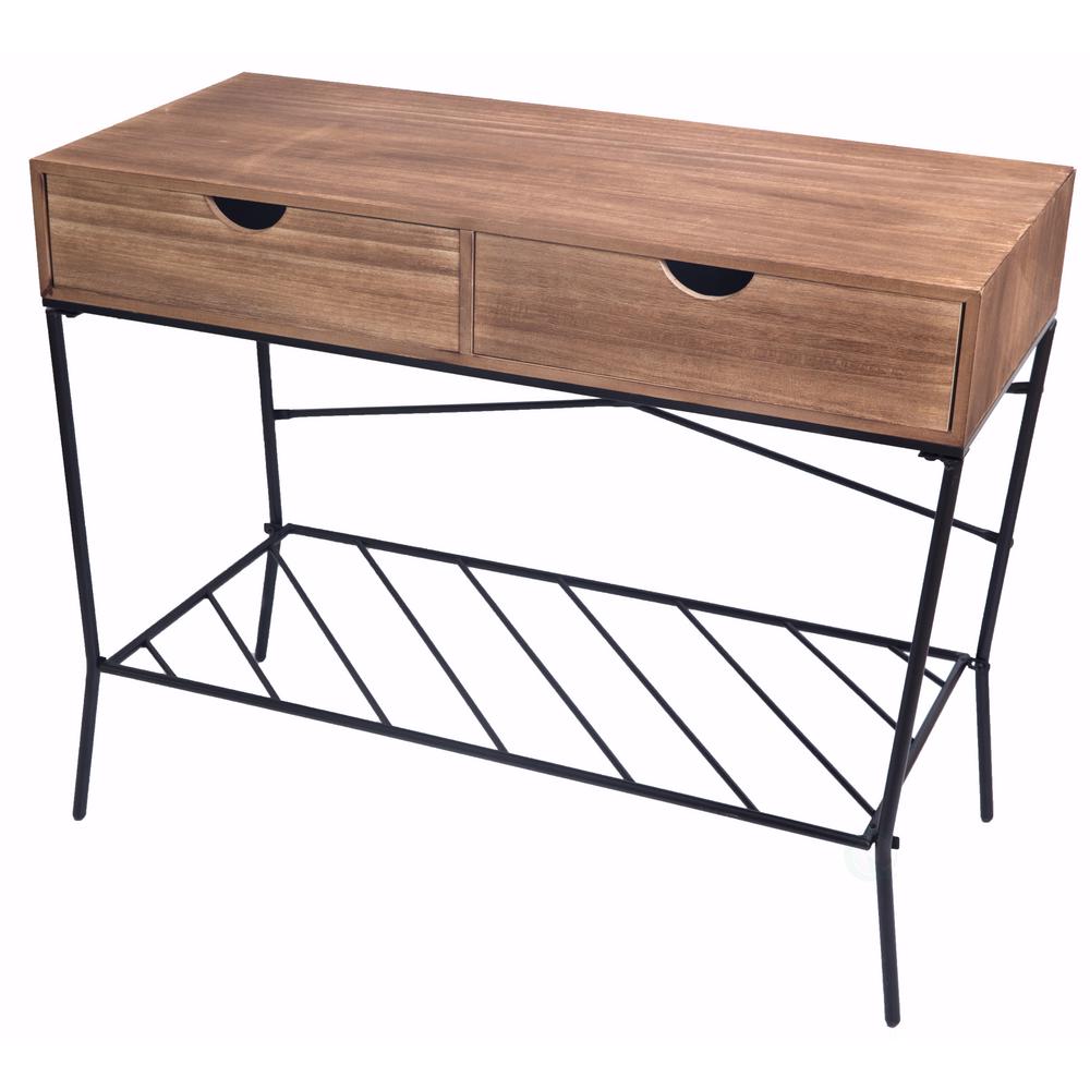 Uniquewise Wood And Metal Brown Console Table With 2 Drawers Uniquewise Wood And Metal Brown Console Table With 2 Drawers Storage Shelf