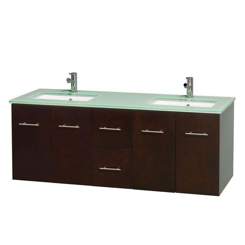 Wyndham Collection Centra 60 In Double Vanity Espresso With Double Vanity In Espresso With Gl Top Green
