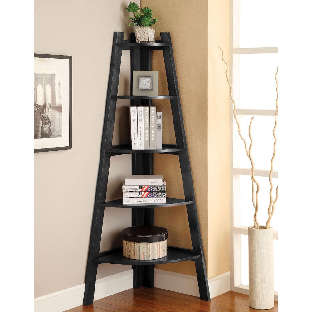 Venetian Worldwide 64 In Black Wood 5 Shelf Corner Ladder