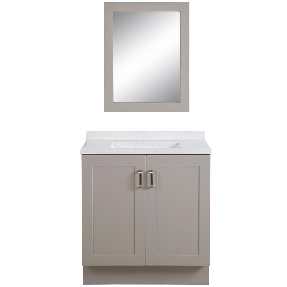 Glacier Bay Eldridge 30 5 In W X 18 75 D Bath Vanity Gray With Colorpoint Top White Sink And Mirror