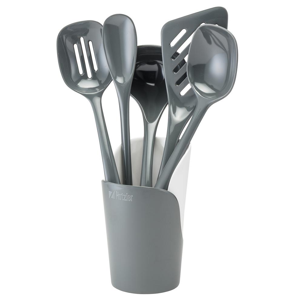 Hutzler Melamine Gray Utensils and Crock (Set of 6)31065GY The Home