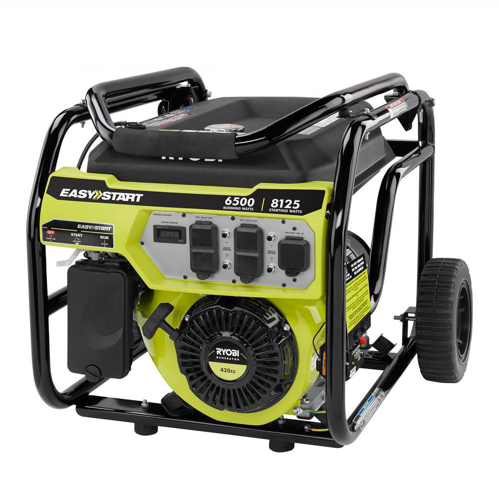 Ryobi 6 500 Watt Gasoline Powered Portable Generator With Co Shutdown Sensor Ry906500s The Home Depot