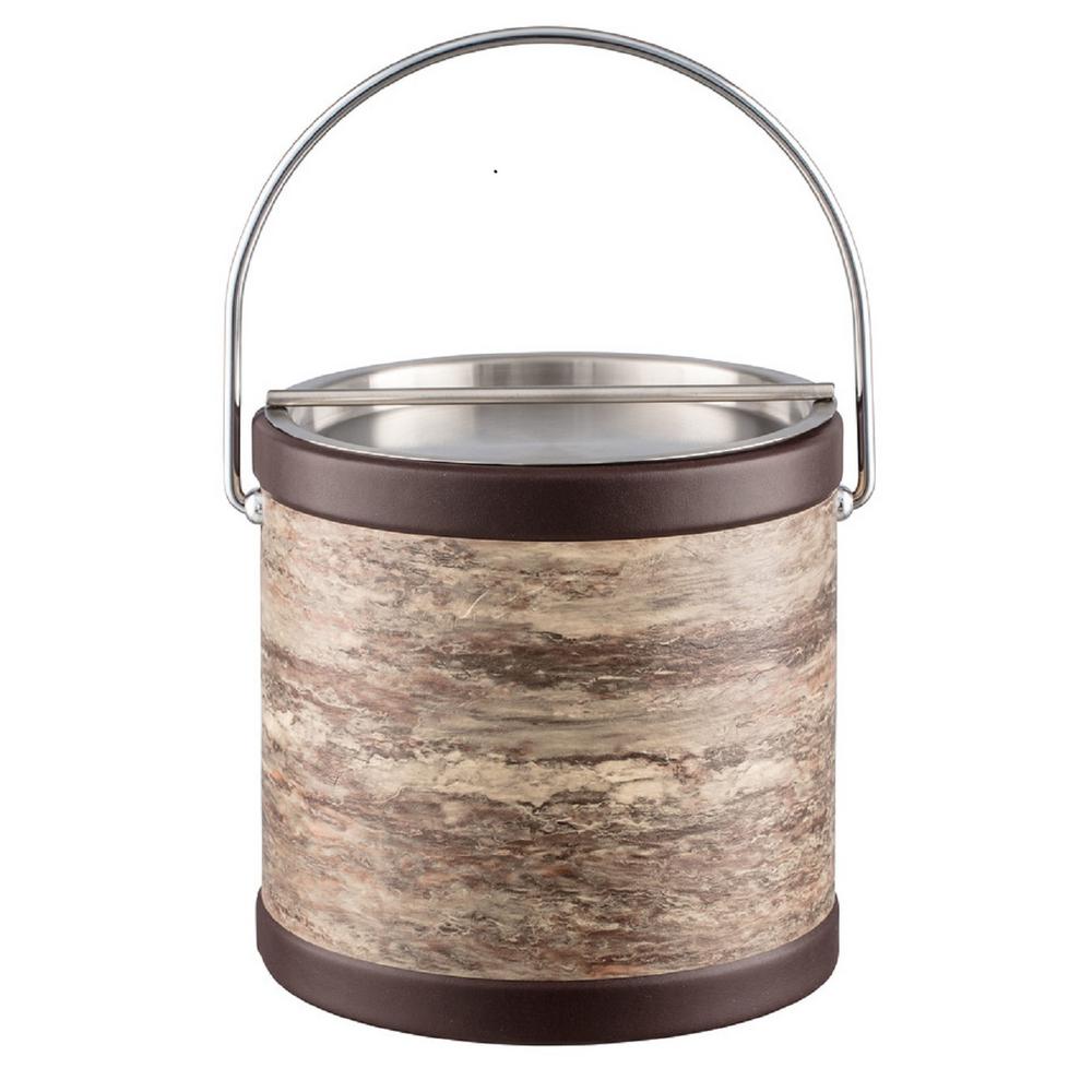Kraftware Brown Stone 3 Qt. Brown Ice Bucket with Bale Handle and Metal